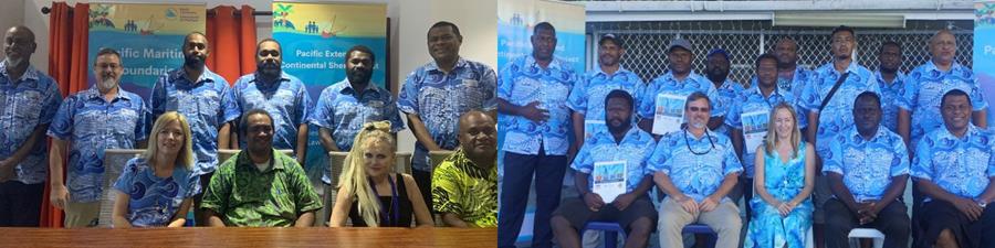 Photo: Workshop taking place in Vanuatu (left) and Solomon Islands (right)