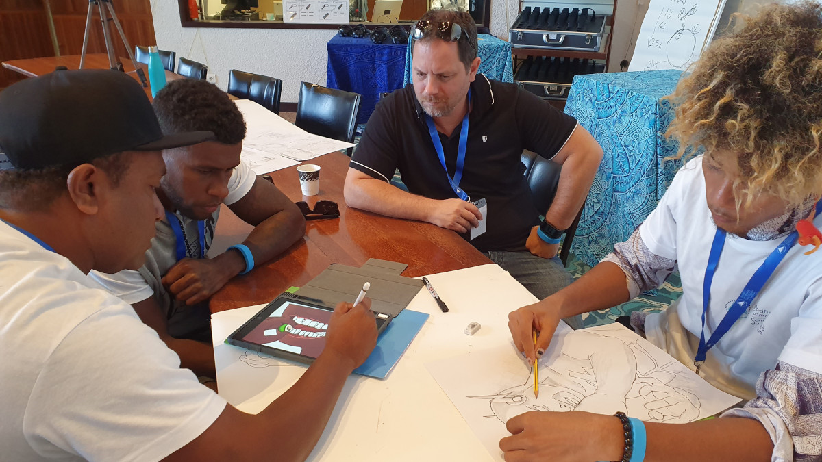 Solomon Islands Team working on their project during the 2019 WAKE UP Workshop
