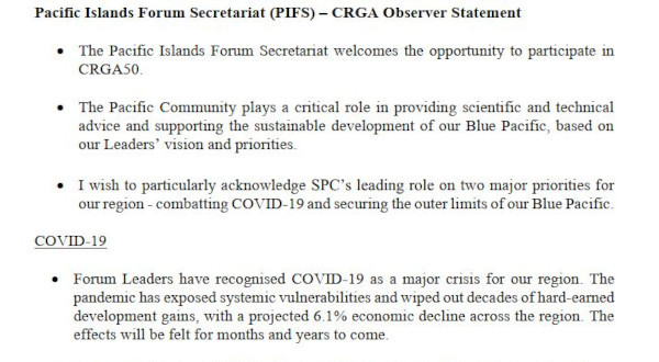 Pacific Islands Forum Secretariat (PIFS) – CRGA 50 Observer Statement
