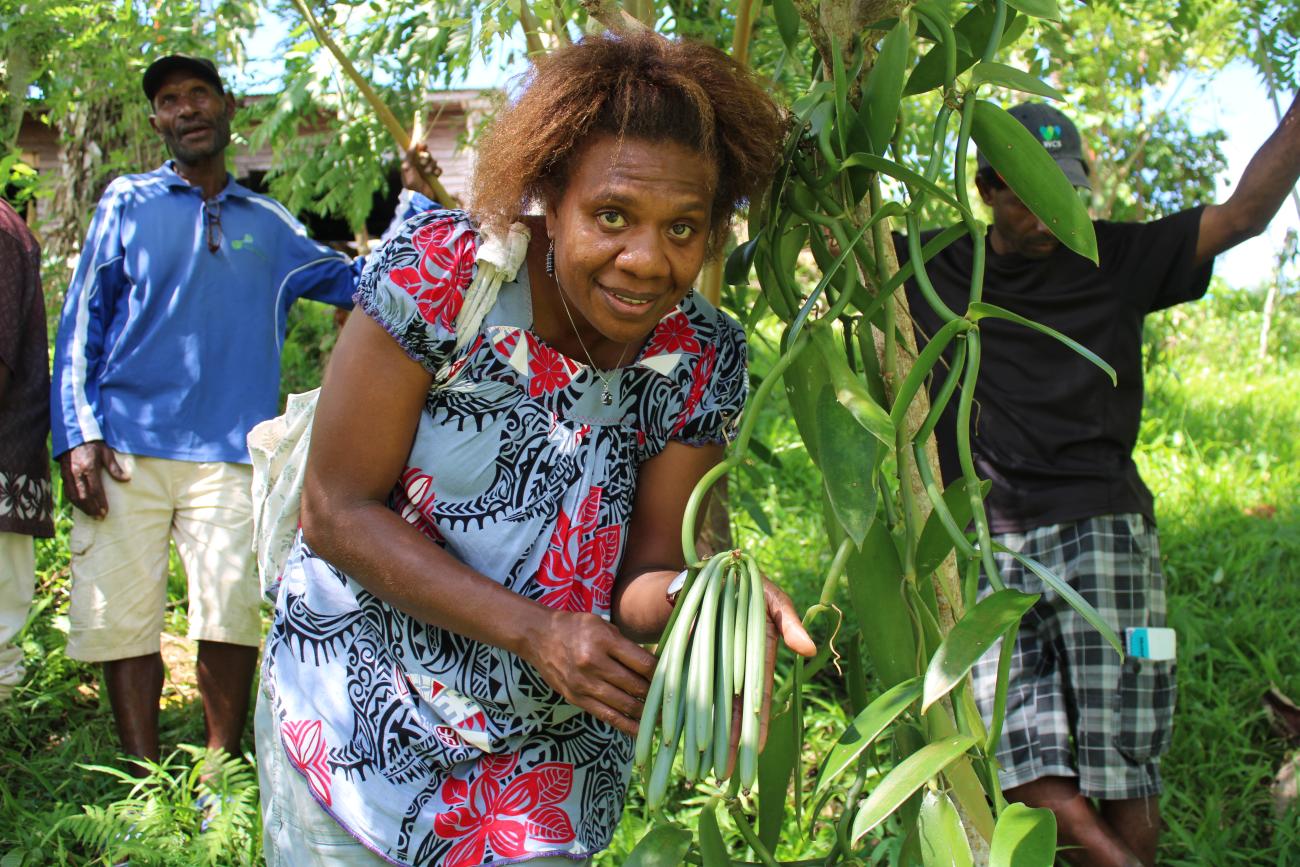  M.NICK © Kiwa Initiative - April 2023_(Caption) Woman showing vanilla production in Papua New Guinea during the visit of the Kiwa WISH+ project held by WCS