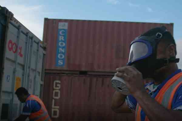biosecurity officers inspecting a container